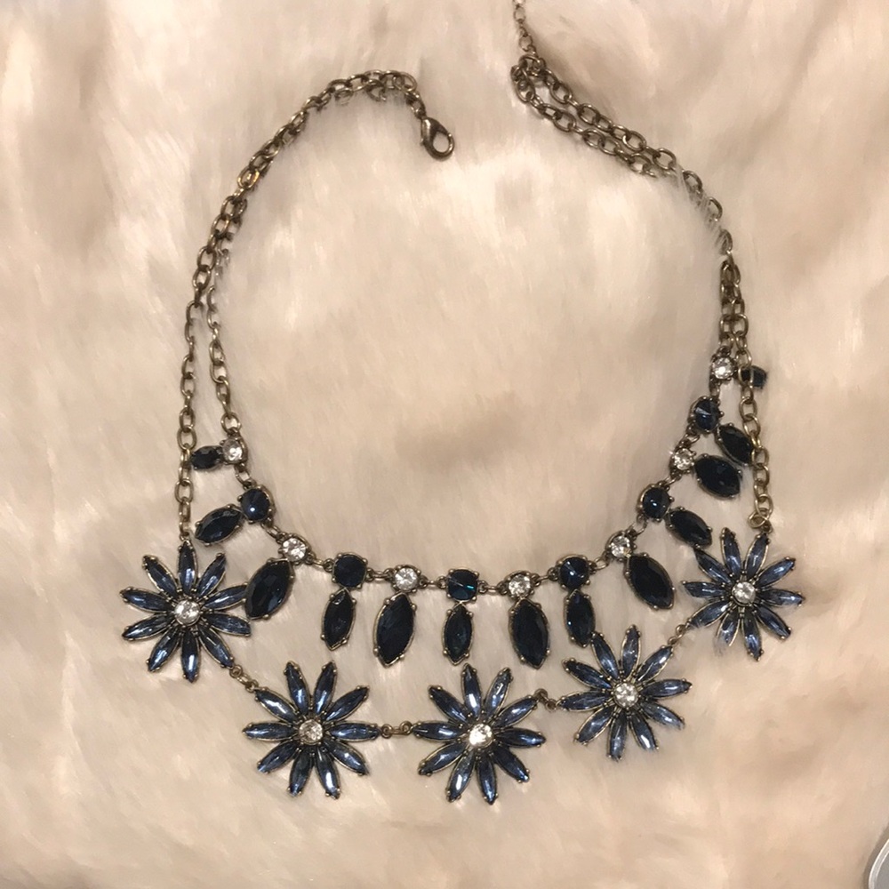 Blue Stone Double Strand Flower layered statement Necklace 🦋💙✨